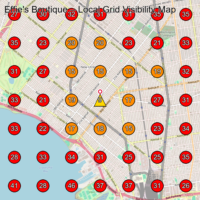 Effie's Boutique GeoGrid visibility map for Women'S Clothing Store in Brooklyn